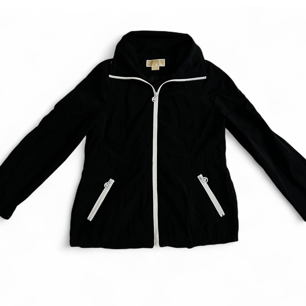 Michael Kors Black Raincoat with White Accents
